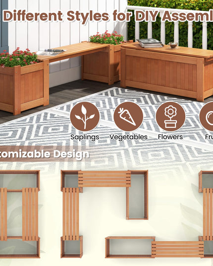 Giantex 3-in-1 Outdoor Bench with Large Raised Beds & 2 Planter Boxes