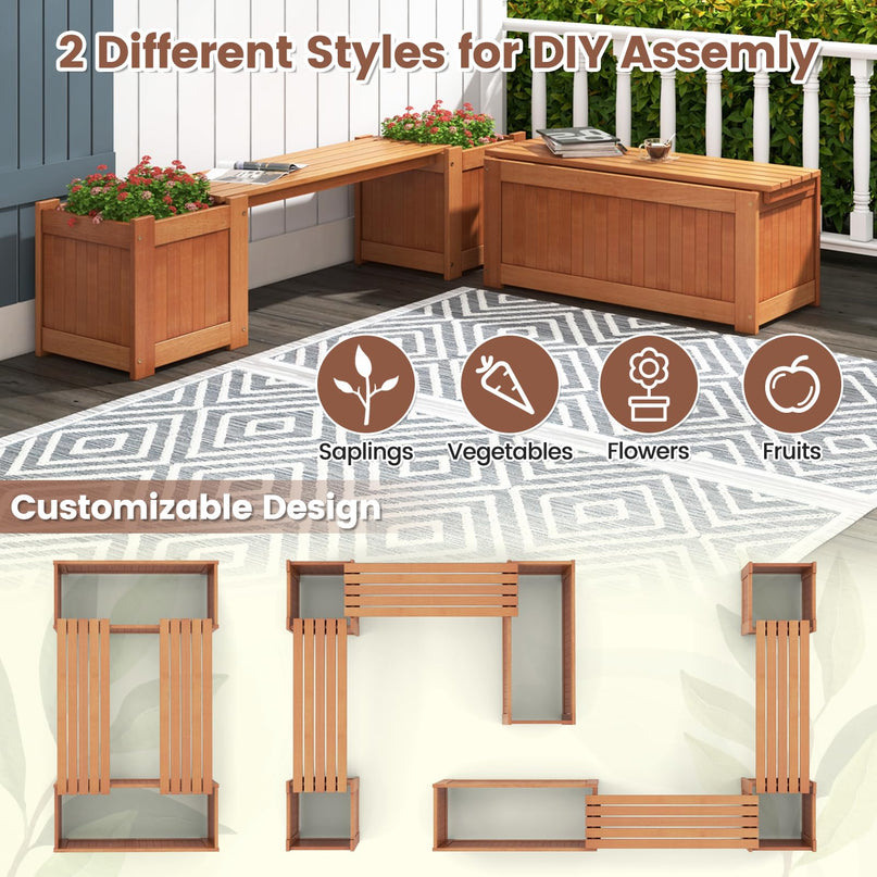 Giantex 3-in-1 Outdoor Bench with Large Raised Beds & 2 Planter Boxes