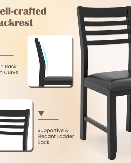 Giantex Dining Chairs Black, Faux Leather Upholstered Kitchen Chairs w/Padded Seat & Ladder Back