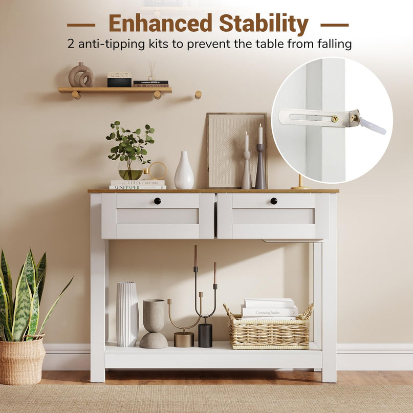 Giantex 42" Farmhouse Console Table with 2 Drawers