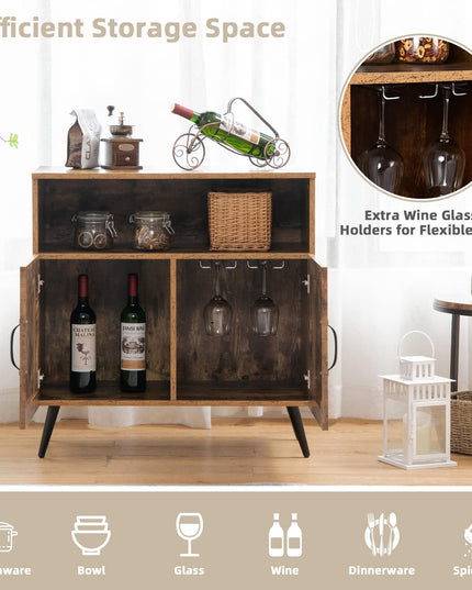 Giantex Mid-Century Storage Cabinet, Wooden Floor Cabinet with 2 Doors, Rustic Brown