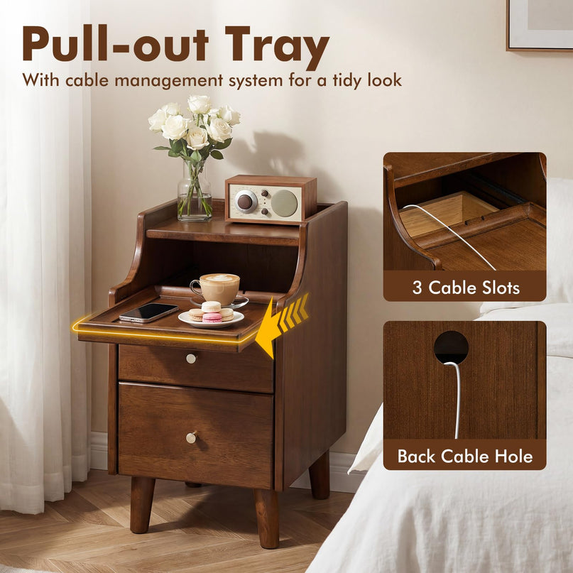 Giantex Narrow Night Stand Set 2 with Drawers(12”W x 16”D x 20”H)