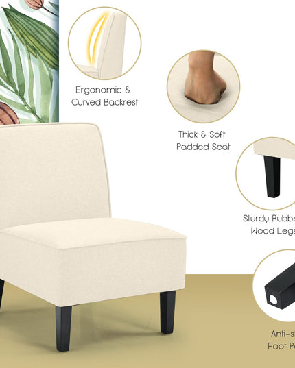 Giantex Upholstered Accent Chair Set of 2, Fabric Single Sofa Armless Accent Chair, Beige