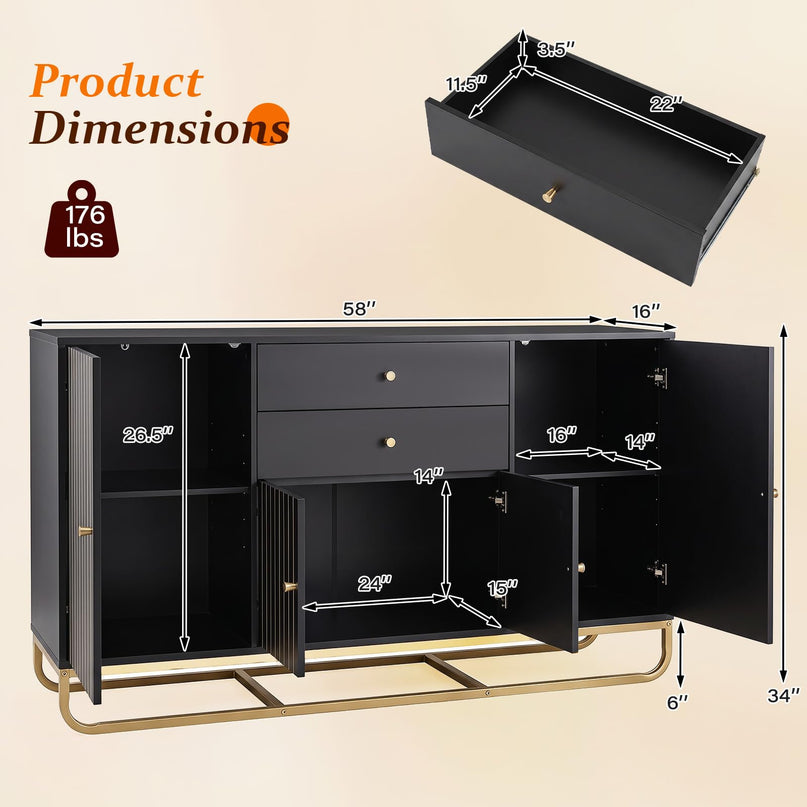 GIANTEX Modern Sideboard Buffet Cabinet with Storage & 2 Drawers