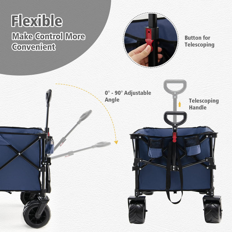 Giantex Folding Wagon Cart, Collapsible Beach Wagon with All Terrain Universal Wheels