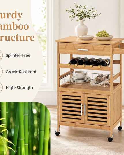 GIANTEX 27" Bamboo Kitchen Island Cart with Storage