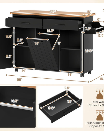 Giantex Kitchen Island w/Trash Bag Storage