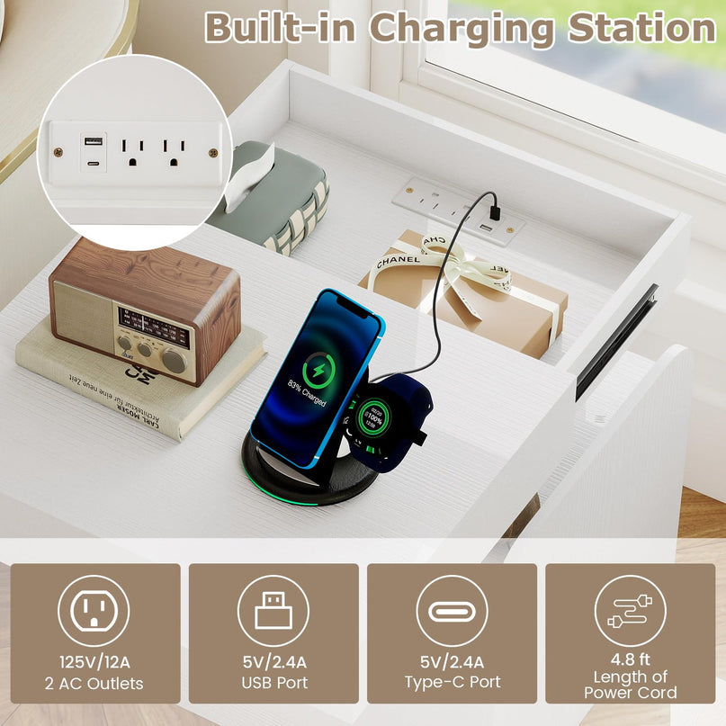 Giantex Nightstand with Charging Station Modern Bedside Table