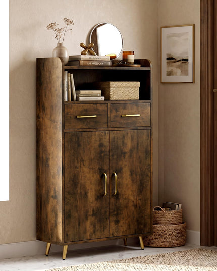 Giantex Bathroom Storage Cabinet | Freestanding Floor Cabinet with 2 Drawers and 2 Doors
