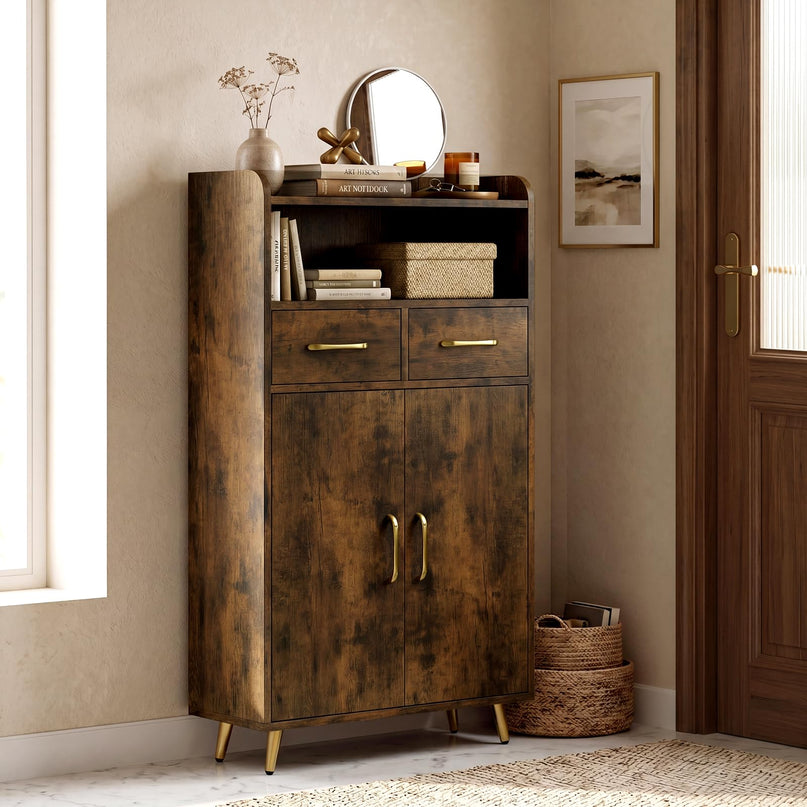 Giantex Bathroom Storage Cabinet | Freestanding Floor Cabinet with 2 Drawers and 2 Doors