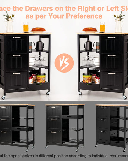 Giantex Kitchen Island Cart with Storage, Bar Serving Cart on Wheels with 3 Deep Drawers