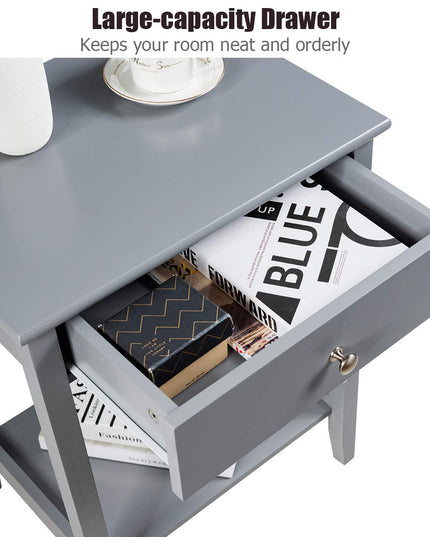 Nightstand Wooden 2-Tier Couch Sofa Side Table with Drawer, End Table