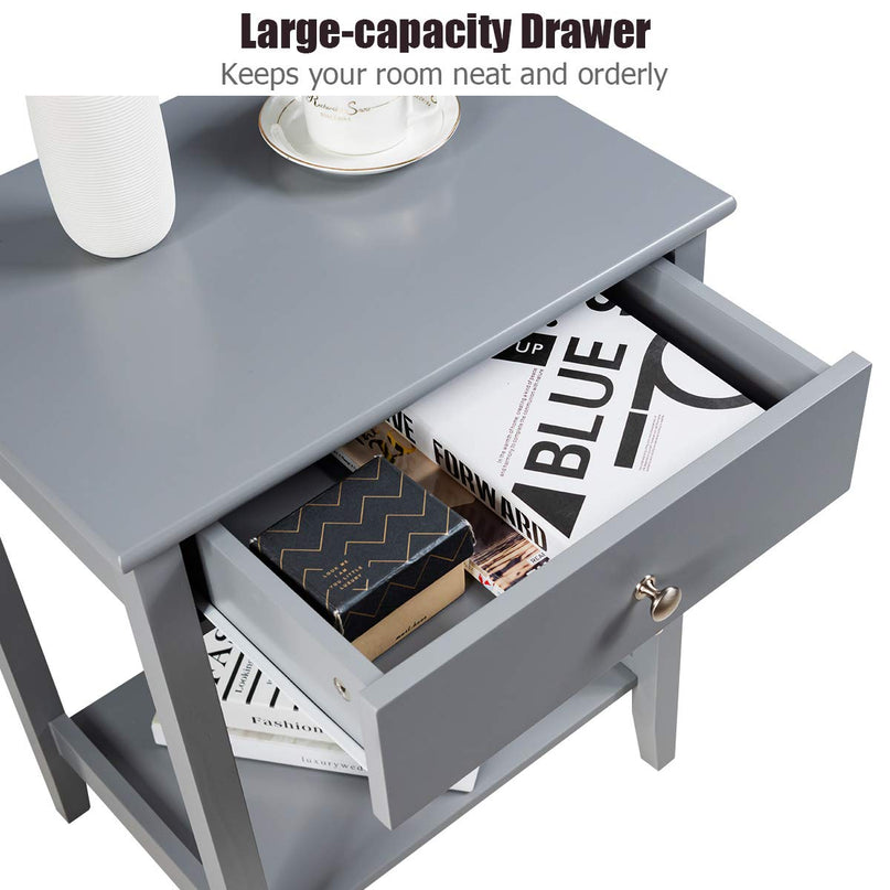 Nightstand Wooden 2-Tier Couch Sofa Side Table with Drawer, End Table