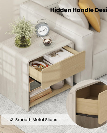 Giantex Modern Nightstand with Drawer Set of 1/2 Storage Open Shelf