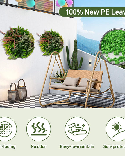 Giantex 2 Pack Hanging Artificial Plants Panels, 20" Round Framed 3D Greenery Wall Art Decor