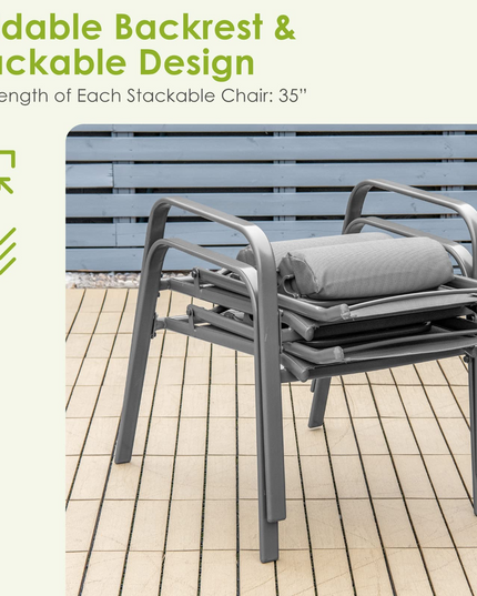 Giantex Stackable Patio Chairs with Adjustable Backrest Headrest, 3 Pieces