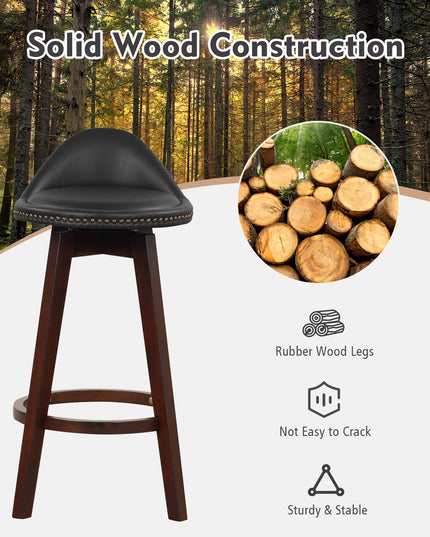 Giantex Swivel Bar Stools, 34.5 in Counter Height Stools with PVC Leather Cover, Rubber Wood Legs