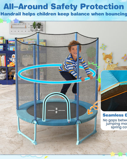 Giantex 60" Trampoline for Kids, 5 Ft Toddler Trampoline with Net, 85" Height Mini Trampoline with Detachable Ring and Horizontal Bar