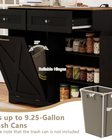 Tilt Out Trash Can Cabinet 9.25 Gallon, Kitchen Island with Power Outlet