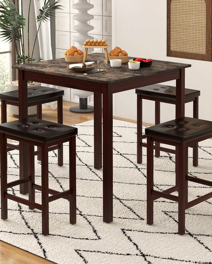 Giantex Dining Table Set for 4, Kitchen Table Chairs Set of 4, Counter Height Dining Table Set with 4 Bar Stools