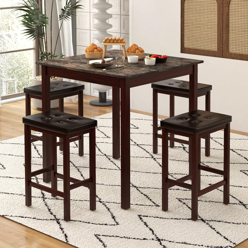 Giantex Dining Table Set for 4, Kitchen Table Chairs Set of 4, Counter Height Dining Table Set with 4 Bar Stools