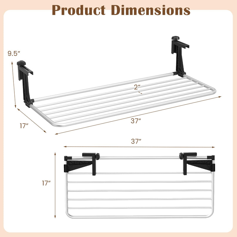 Giantex 37" L Aluminum Hanging Laundry Rack with Adjustable and Foldable Brackets