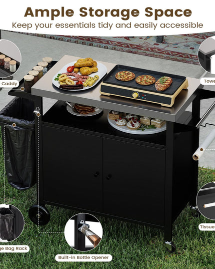 Giantex Outdoor Grill Cart with Stainless Steel Tabletop & Storage Cabinet