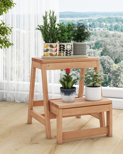 Giantex Folding Step Stool, Wooden 2-Step Stool for Kids & Adults, Holds up to 550Lbs