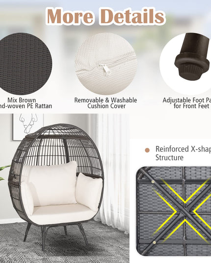 Giantex PE Rattan Egg Chair - Oversized Hammock Chair with Thick Cushions & Sturdy Metal Frame