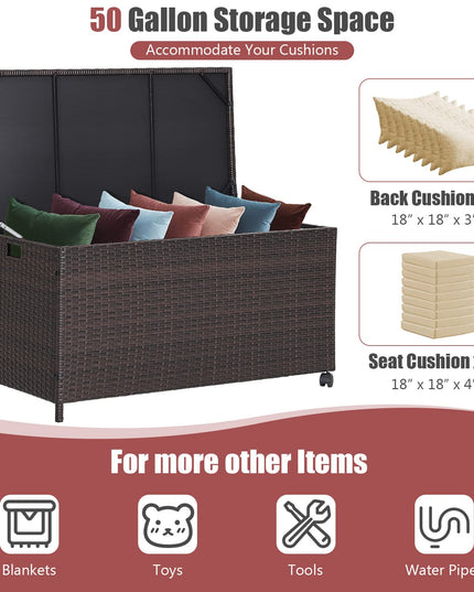 Giantex Outdoor Wicker Storage Box - 50 Gallon PE Rattan Storage Container with Lid, Mix Brown