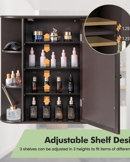 Giantex Medicine Cabinet, Mirror Bathroom Cabinet with Single Door, 3 Adjustable Shelves, Storage Cabinet for Hallway, Living Room