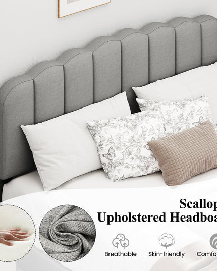 Giantex Queen Bed Frame with Adjustable Scalloped Tufted Headboard