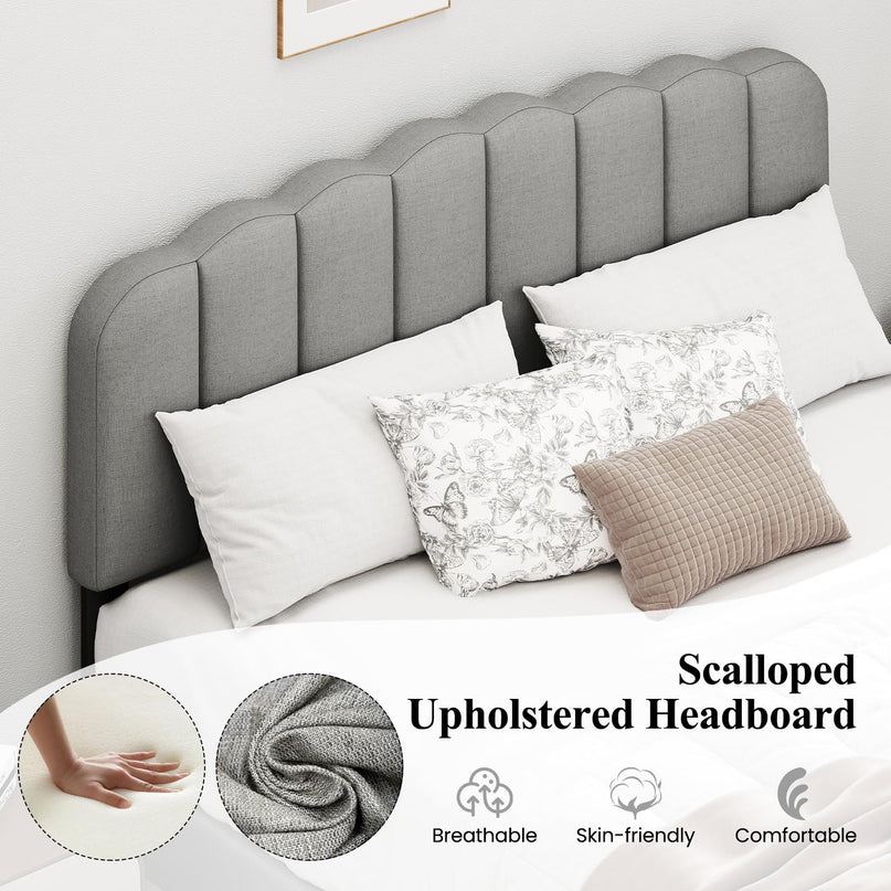 Giantex Queen Bed Frame with Adjustable Scalloped Tufted Headboard