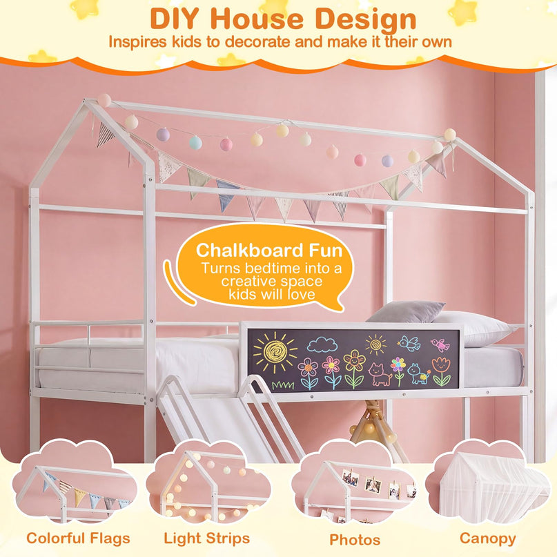 Giantex Twin Size House Loft Bed Low Loft Bedframe