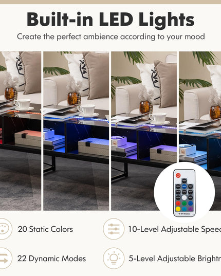 Giantex LED Coffee Table, High Gloss Coffee Tables with 4 Storage Cubes