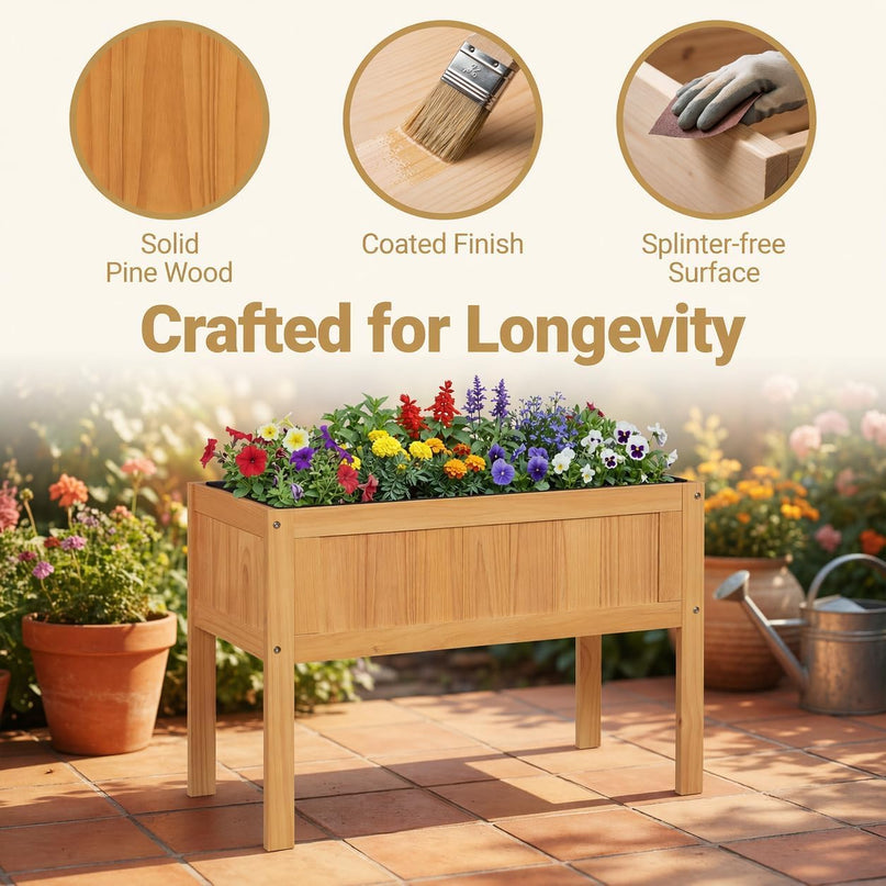 Giantex Solid Wooden Raised Garden Bed w/Legs (35"L x 16"W x 24"H)