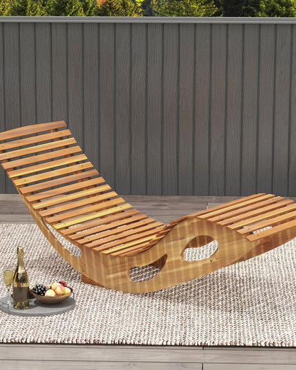 Giantex Acacia Wood Outdoor Rocking Chair, Patio Lounge Chair with Ergonomic Curved & Slatted Seat, High Back