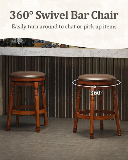 Giantex 24" Counter Height Bar Stools with Faux Leather Padded Seat & Footrests