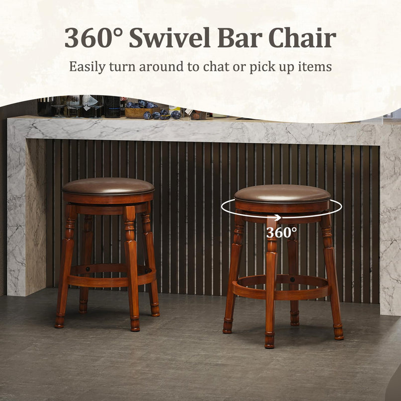 Giantex 24" Counter Height Bar Stools with Faux Leather Padded Seat & Footrests
