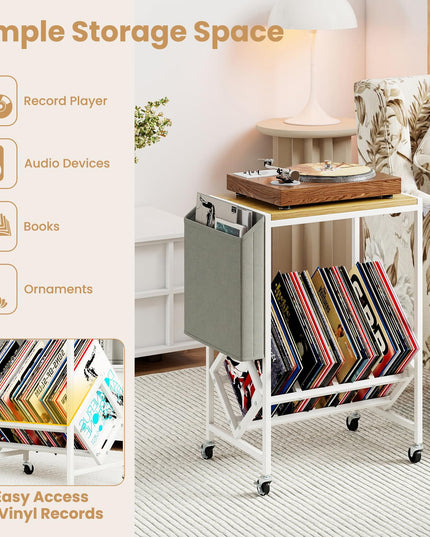 Giantex Rolling 2 Tier Turntable Stand with Storage Shelf Up to 130 Albums