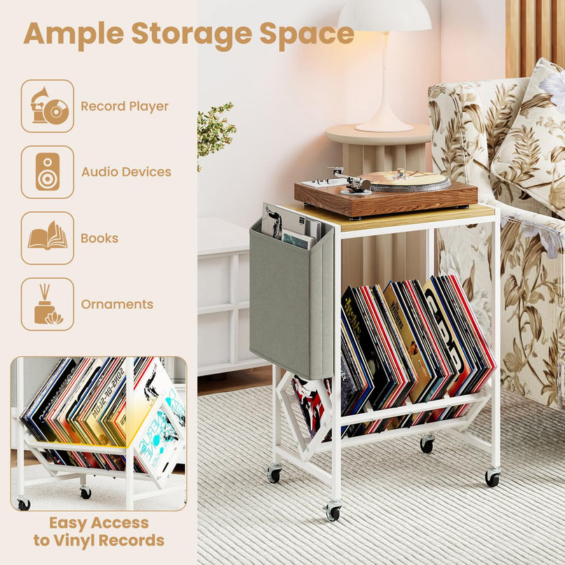 Giantex Rolling 2 Tier Turntable Stand with Storage Shelf Up to 130 Albums