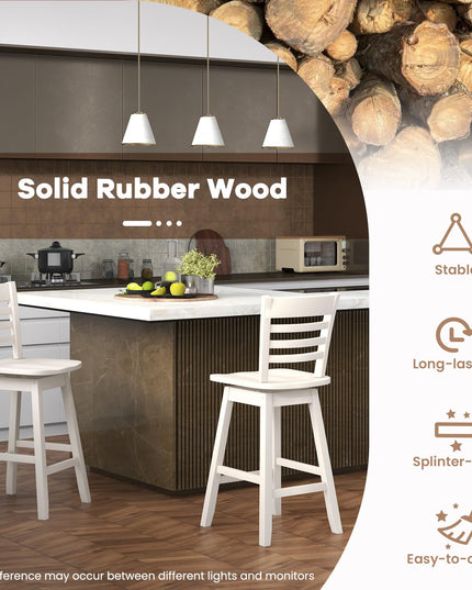 Giantex Wood Bar Stools, Swivel Counter Height Bar Stools with Slatted Hollow Back & Ergonomic Contoured Seat