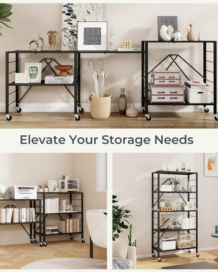Giantex 5-Tier Foldable Storage Shelf with Wheels Set of 1/2, Collapsible Shelving Unit with Adjustable Shelves