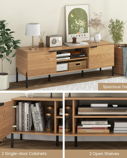 Giantex TV Stand for TVs up to 65”, Entertainment Center with Charging Station, 2 Cabinets, Open Shelves, 6 Sturdy Metal Legs