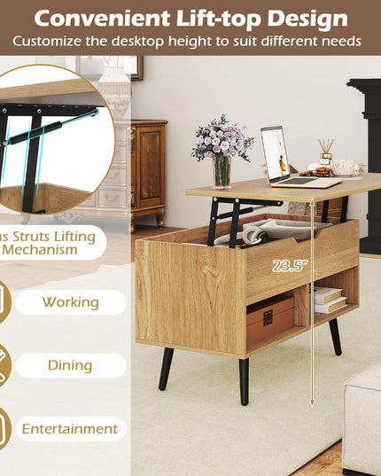 Giantex Lift Top Coffee Table w/Hidden Compartment & 2 Open Shelves
