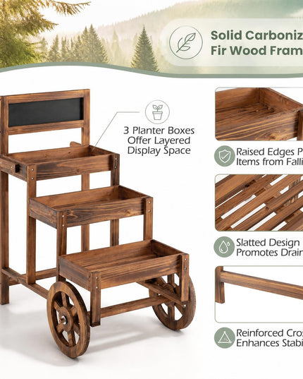 GIANTEX 3-Tier Wooden Plant Stand with Chalkboard & Wheels