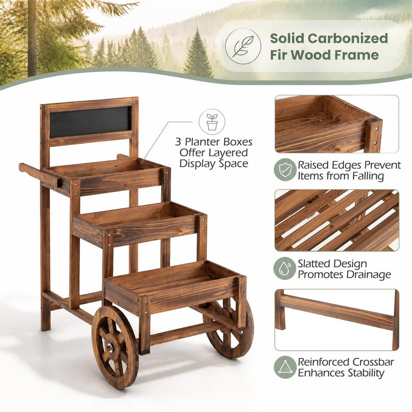 GIANTEX 3-Tier Wooden Plant Stand with Chalkboard & Wheels