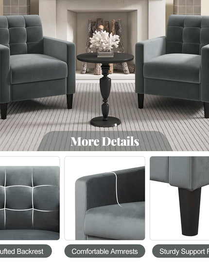 Giantex Modern Velvet Accent Chair Set, Upholstered Comfy Armchair with Tufted Back, Arms, Mid Century Single Sofa Side Chair