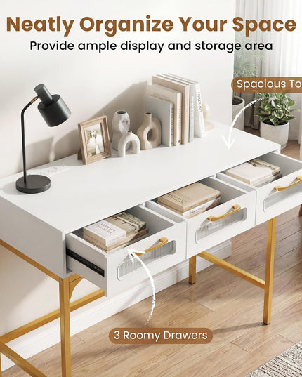 Giantex 35.5" Console Table with Charging Station & 3 Drawers