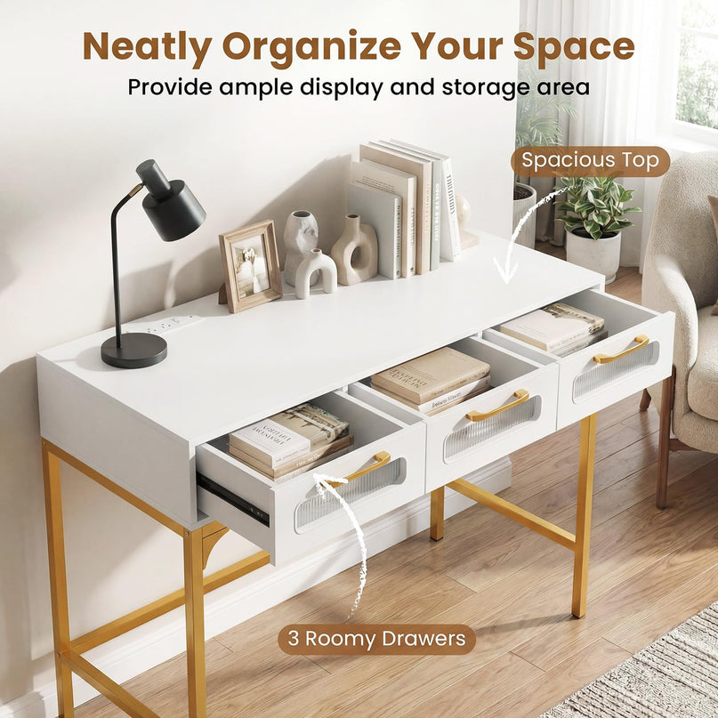 Giantex 35.5" Console Table with Charging Station & 3 Drawers